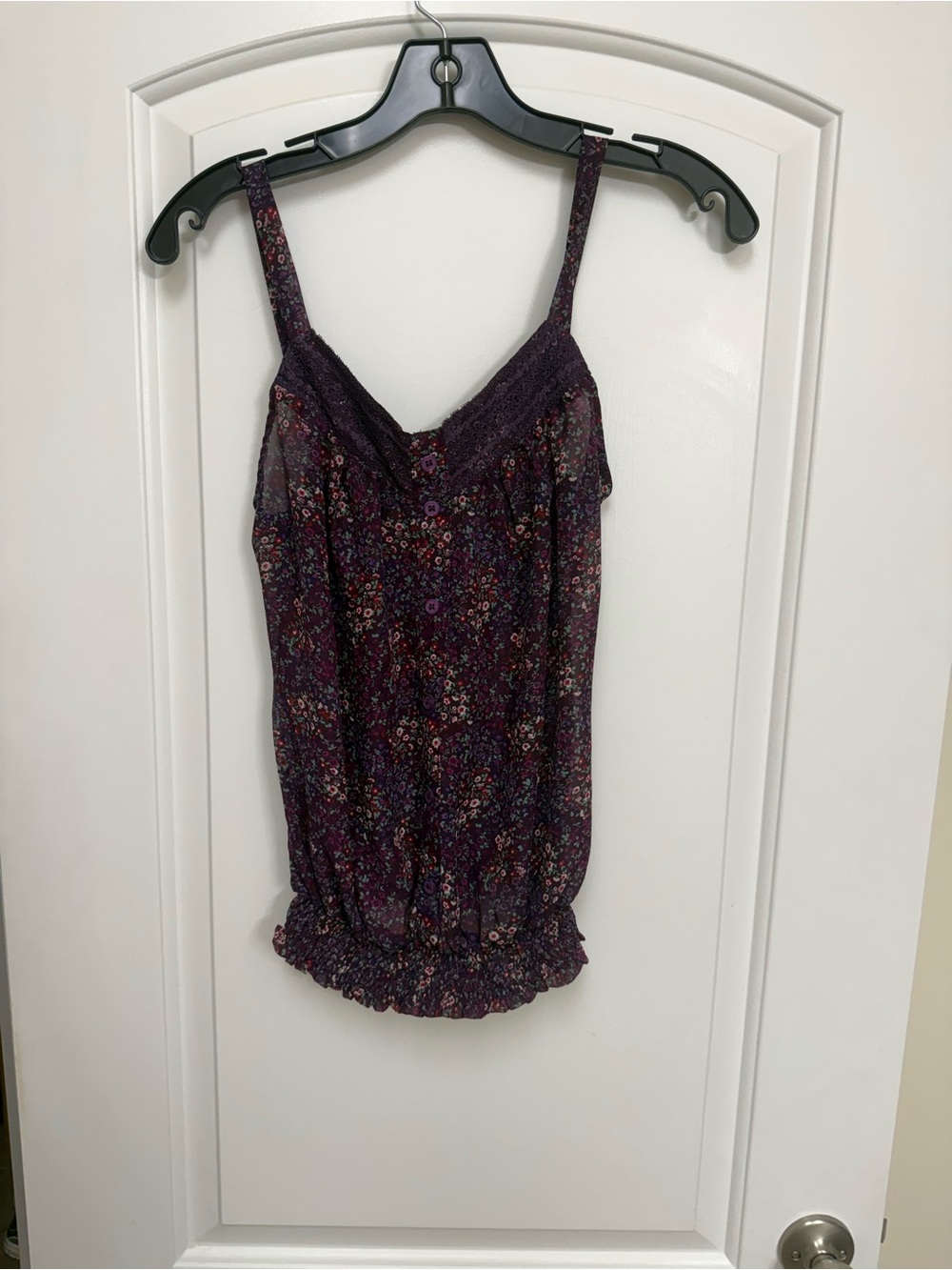 Kirra Purple Floral Lace-Trim Spaghetti Strap Cami